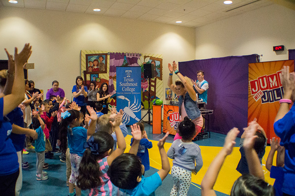 Preschoolers at the Texas Southmost College RaÃºl J. Guerra Early Childhood Center danced and sang with the â€œJump with Jillâ€ performers to learn about eating healthy and following proper nutrition.