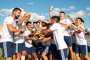Scorpions Men's Soccer Club celebrate winning the TCSL South Conference title.