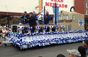 Texas Southmost Collegeâs float debuted at the Charro Days Parade on Feb. 27, 2016 in Brownsville. Weeks earlier, the TSC students, faculty and staff decorated the float in a new college-wide tradition.