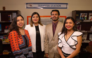 TSC student employees at the collegeâ€™s Transfer, Career and Employment Services assist peers with the next step in their education or career goals. From left to right, Alondra Leija, Lorena Rivera, Joel Escalera and Jacquelin Ruiz.