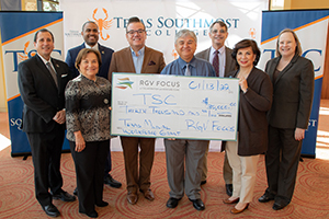 RGV Focus Grant check presentation at the TSC Performing Arts Center in January 2022.