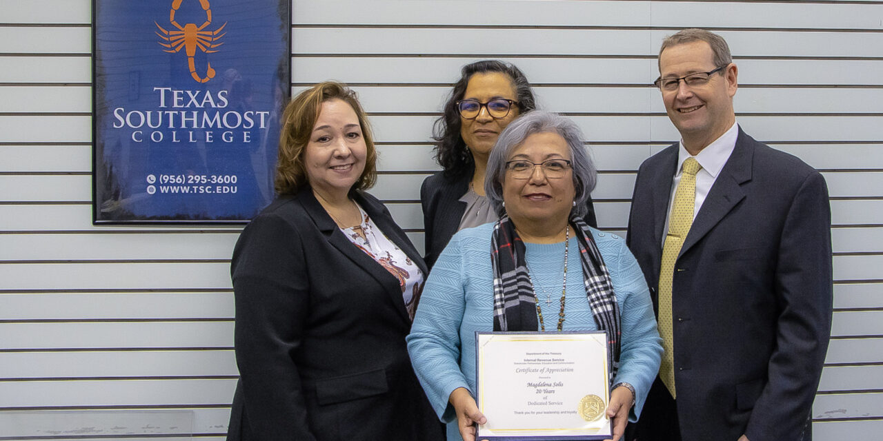 TSC Accounting instructor and Coordinator, Maggie Solis, honored by IRS