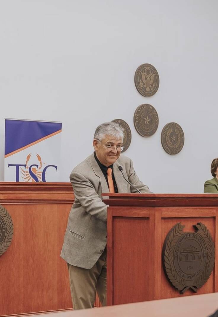 Texas Southmost College Trustee Ruben Herrera speaks at the ribbon cutting ceremony for the TSC Legal Center earlier this year.