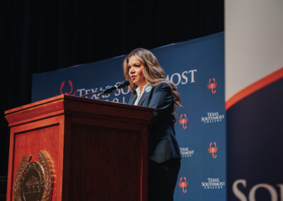 Dr. Norma Lopez-Harris addresses the audience with a heartfelt inauguration speech after taking the Oath of Office on Wednesday, June 26, 2024 at the Jacob Brown Auditorium