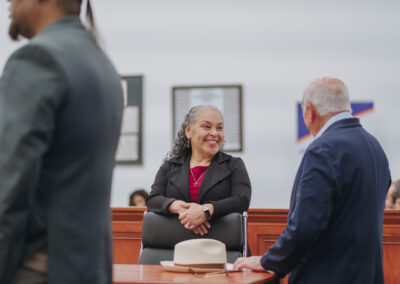 Sarah Guevara, Attorney at Law, speaks with Judge Felix Recio shortly before the seminar begins.
