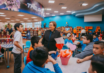 TSC Board of Trustees Vice Chair Delia Saenz spoke with students at Breeden Elementary’s library as part of her role as principal for a day on Thursday, February 6, 2025.