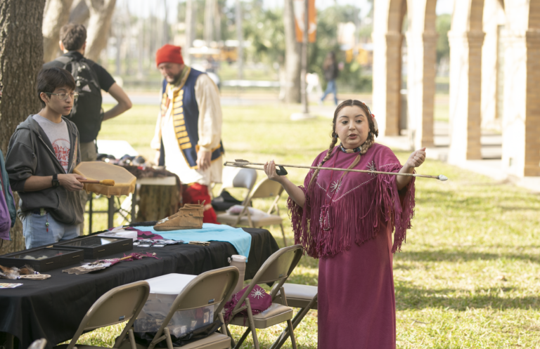 Participants explore historical exhibits and live reenactments during Texas Southmost College’s Living History Day on Feb. 1, 2025, in Brownsville, Texas. The annual event featured interactive performances, period demonstrations, and educational displays celebrating various eras of history.