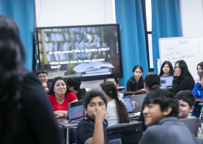 Dr. Prisci Roca Tipton, Director of Special Instructional Projects at Texas Southmost College, visits with students at Besteiro Middle School as part of Principal for a Day on Thursday, February 6. 2025.