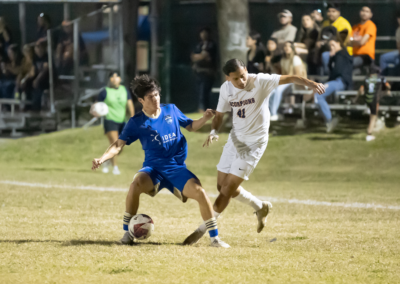 Texas Southmost College and IDEA Toros face off in a competitive friendly scrimmage at TSC Scorpion Field on Wednesday, March 13, 2025. The Scorpions secured the win with a decisive second-half free kick. TSC midfielder Martin Gonzalez (#41) scores the winning goal on a free kick during the second half of a scrimmage.