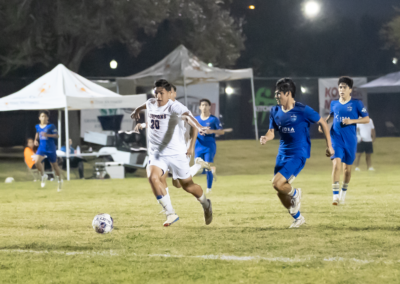 Texas Southmost College and IDEA Toros face off in a competitive friendly scrimmage at TSC Scorpion Field on Wednesday, March 13, 2025. The Scorpions secured the win with a decisive second-half free kick. TSC midfielder Martin Gonzalez (#41) scores the winning goal on a free kick during the second half of a scrimmage.