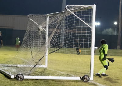 Texas Southmost College and IDEA Toros face off in a competitive friendly scrimmage at TSC Scorpion Field on Wednesday, March 13, 2025. The Scorpions secured the win with a decisive second-half free kick. TSC midfielder Martin Gonzalez (#41) scores the winning goal on a free kick during the second half of a scrimmage.