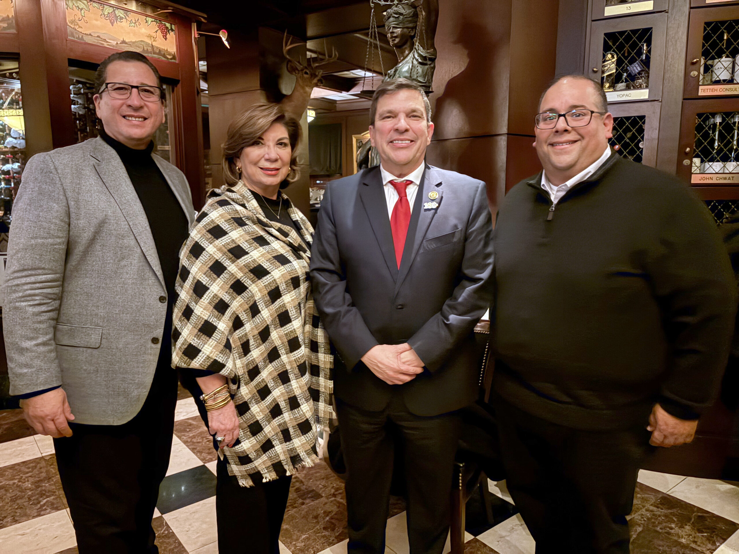 Congressman Vicente Gonzalez posing for a photo with TSC President Dr. Jesus Rodriguez, TSC Board of Trustees Chairwoman Adela Garza and TSC Board Trustee Edward Camarillo in Washington D.C.