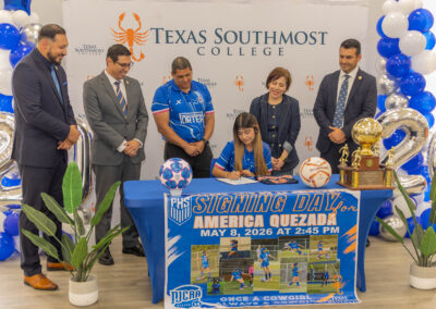 Porter soccer standout America Quezada signs her letter of intent to play at Texas Southmost College at a ceremony held on Friday, May 8, 2026, at Porter High School.