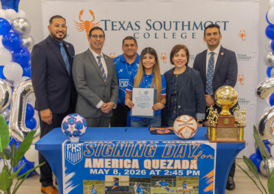 Porter soccer standout America Quezada signs her letter of intent to play at Texas Southmost College at a ceremony held on Friday, May 8, 2026, at Porter High School.