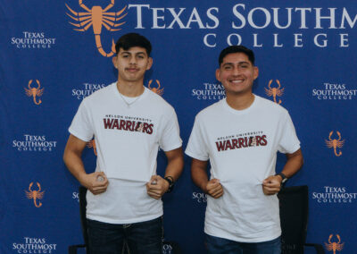 Texas Southmost College soccer players Miguel Campos and Ivan Galvan announced they will continue their playing careers at Nelson University, located in Phoenix, during a ceremony held at the Oliveira Student Services Center on May 19, 2026.