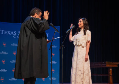 Texas Southmost College Board Trustee Alejandra Aldrete (Place 2) is sworn in during a special meeting held June 22, 2026, at the Jacob Brown Auditorium.