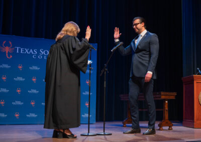 Texas Southmost College Board Trustee Edgar Garcia (Place 5) is sworn in during a special meeting held June 22, 2026, at the Jacob Brown Auditorium.