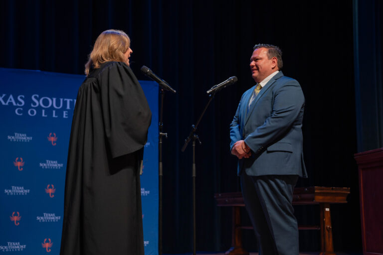 Texas Southmost College Board Trustee J.J. De Leon (Place 1) is sworn in during a special meeting held June 22, 2026, at the Jacob Brown Auditorium.