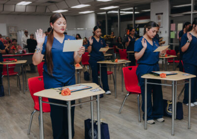 Dual enrollment students from five rural school districts pose for a group photo during their Certified Nursing Assistant pinning ceremony on July 17 at La Villa Early College High School.