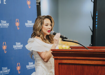 Cynthia Diaz, lead instructor for the TSC Medical Aesthetics Injector Certificate program, speaks with guests during the Medical Aesthetics Information Session on July 30, 2026, at the ITEC Center.