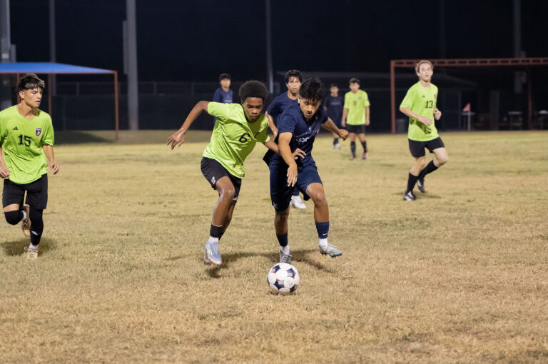 The Texas Southmost College men’s soccer team competes against Lone Star SC during a preseason match Tuesday, Aug. 25, 2026, at TSC Scorpion Soccer Field in Brownsville, Texas. The Scorpions won 4-0.