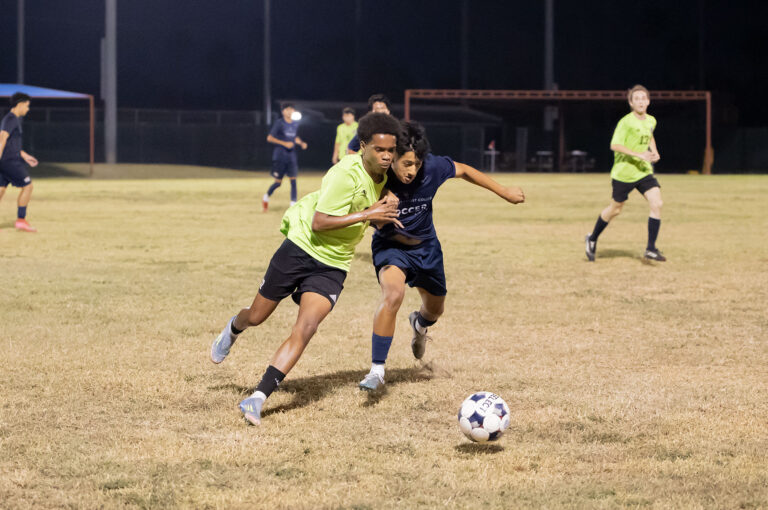 The Texas Southmost College men’s soccer team competes against Lone Star SC during a preseason match Tuesday, Aug. 25, 2026, at TSC Scorpion Soccer Field in Brownsville, Texas. The Scorpions won 4-0.