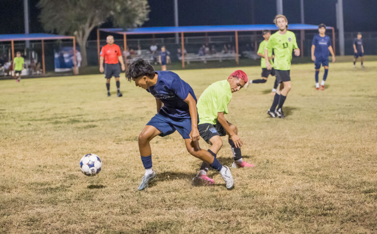 The Texas Southmost College men’s soccer team competes against Lone Star SC during a preseason match Tuesday, Aug. 25, 2026, at TSC Scorpion Soccer Field in Brownsville, Texas. The Scorpions won 4-0.