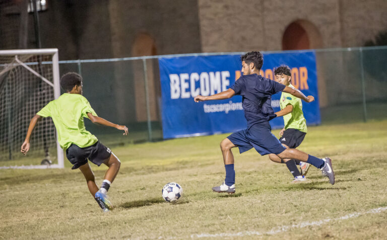The Texas Southmost College men’s soccer team competes against Lone Star SC during a preseason match Tuesday, Aug. 25, 2026, at TSC Scorpion Soccer Field in Brownsville, Texas. The Scorpions won 4-0.