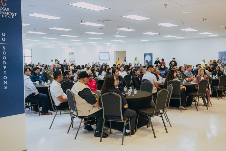 Guests listen to a presentation during Generations Day on Sept. 14, 2026, at the Oliveira Student Services Center. Part of Texas Southmost College's yearlong Centennial Celebration, the event honored the institution's impact on generations of students, families and the community