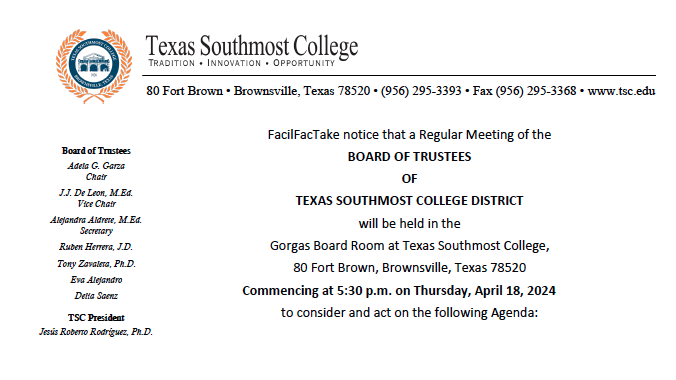 Texas Southmost College Board of Trustees meeting