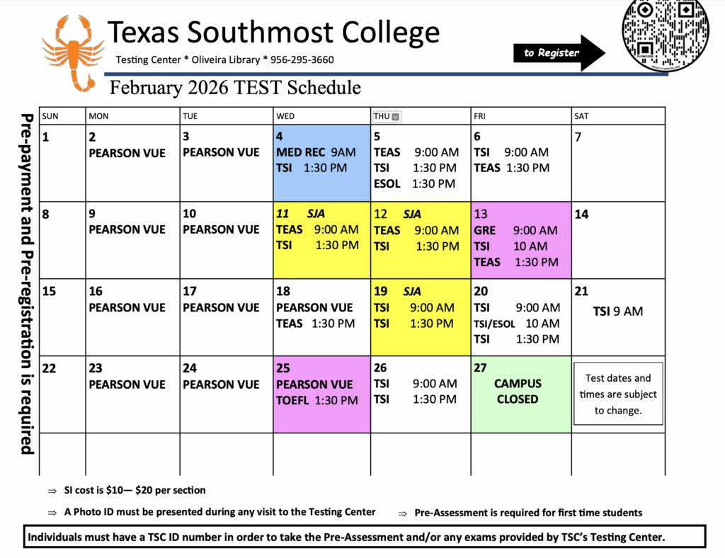 February Testing Schedule