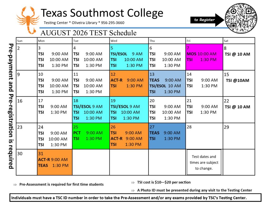 July - August 2026_Testing Calendar