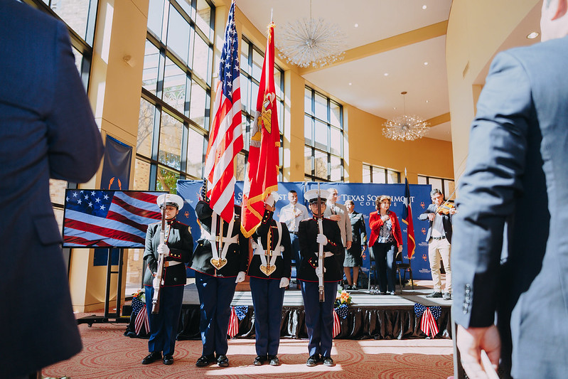 Veterans Memorial High School MJROTC conducts the Posting of Colors.