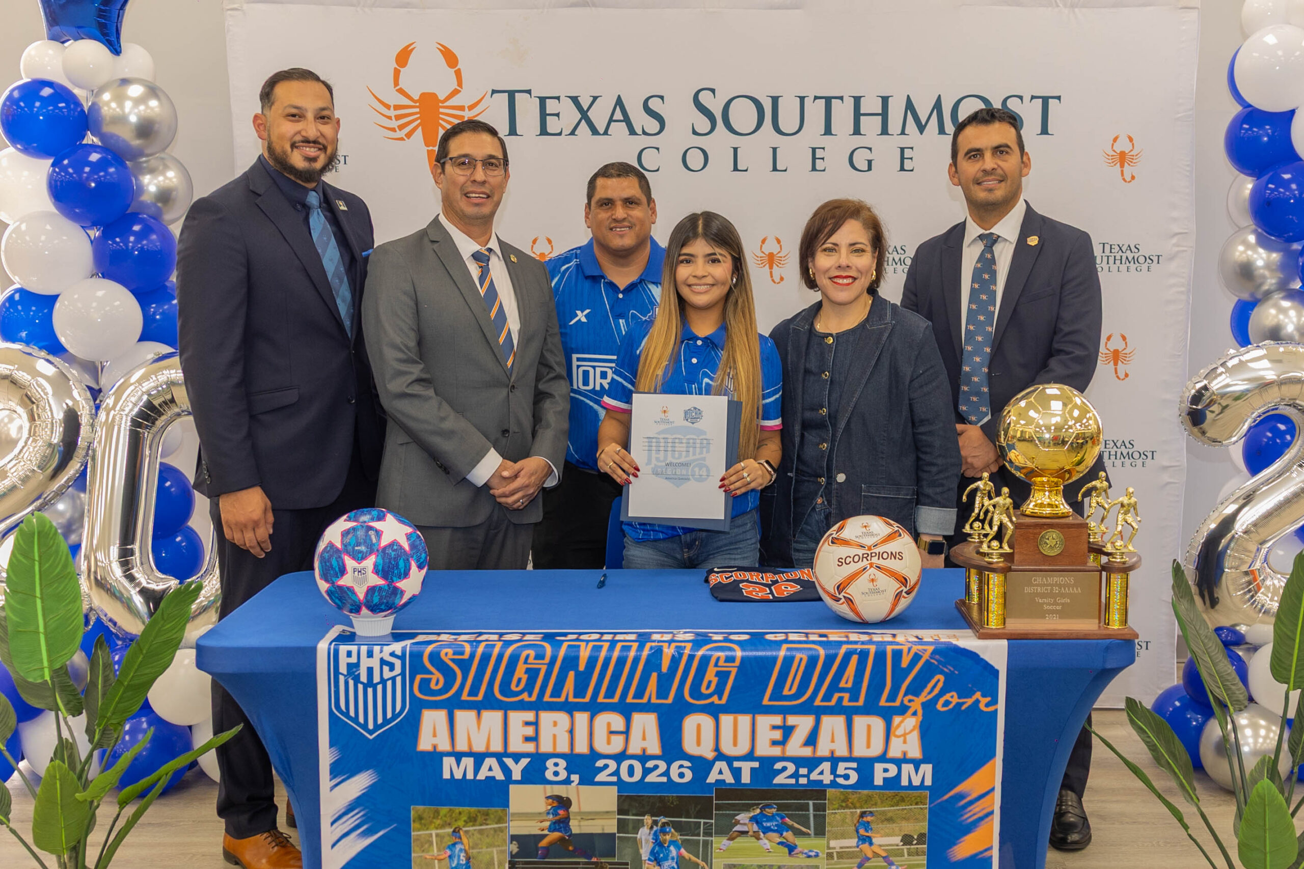 Porter soccer standout America Quezada signs her letter of intent to play at Texas Southmost College at a ceremony held on Friday, May 8, 2026, at Porter High School.