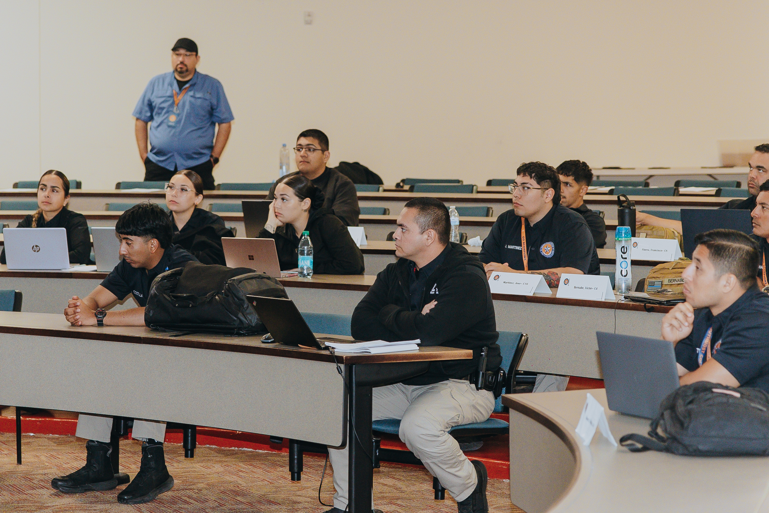 Cadets in the TSC Basic Peace Officer Program heard presentations from officers with the BISD Police Department and the CapMetro Transit Police Department on May 4, 2026, who discussed career opportunities and employment prospects within their respective agencies.
