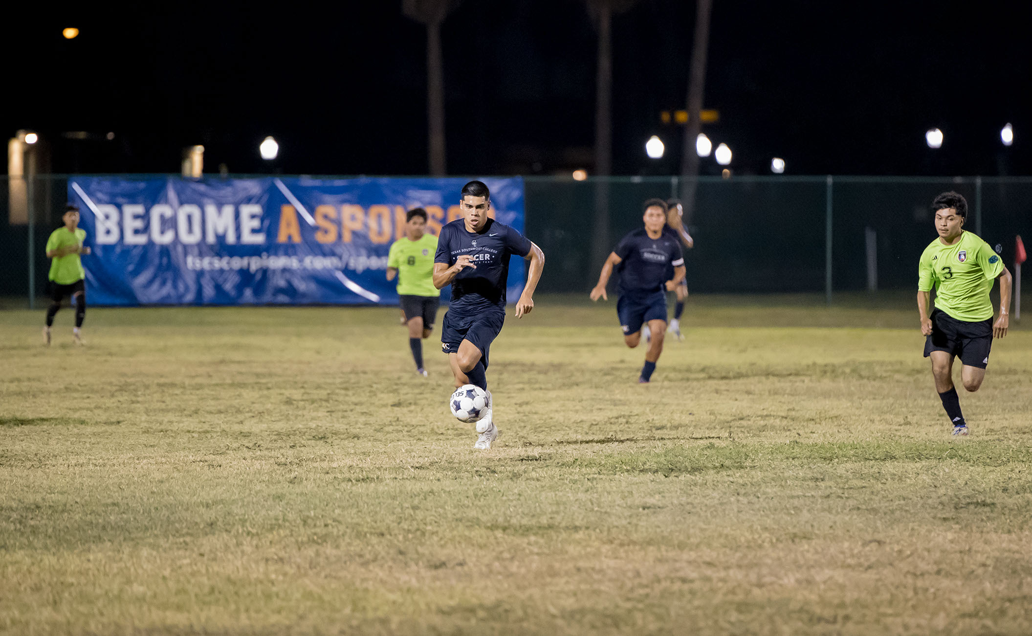 The Texas Southmost College men’s soccer team competes against Lone Star SC during a preseason match Tuesday, Aug. 25, 2026, at TSC Scorpion Soccer Field in Brownsville, Texas. The Scorpions won 4-0.